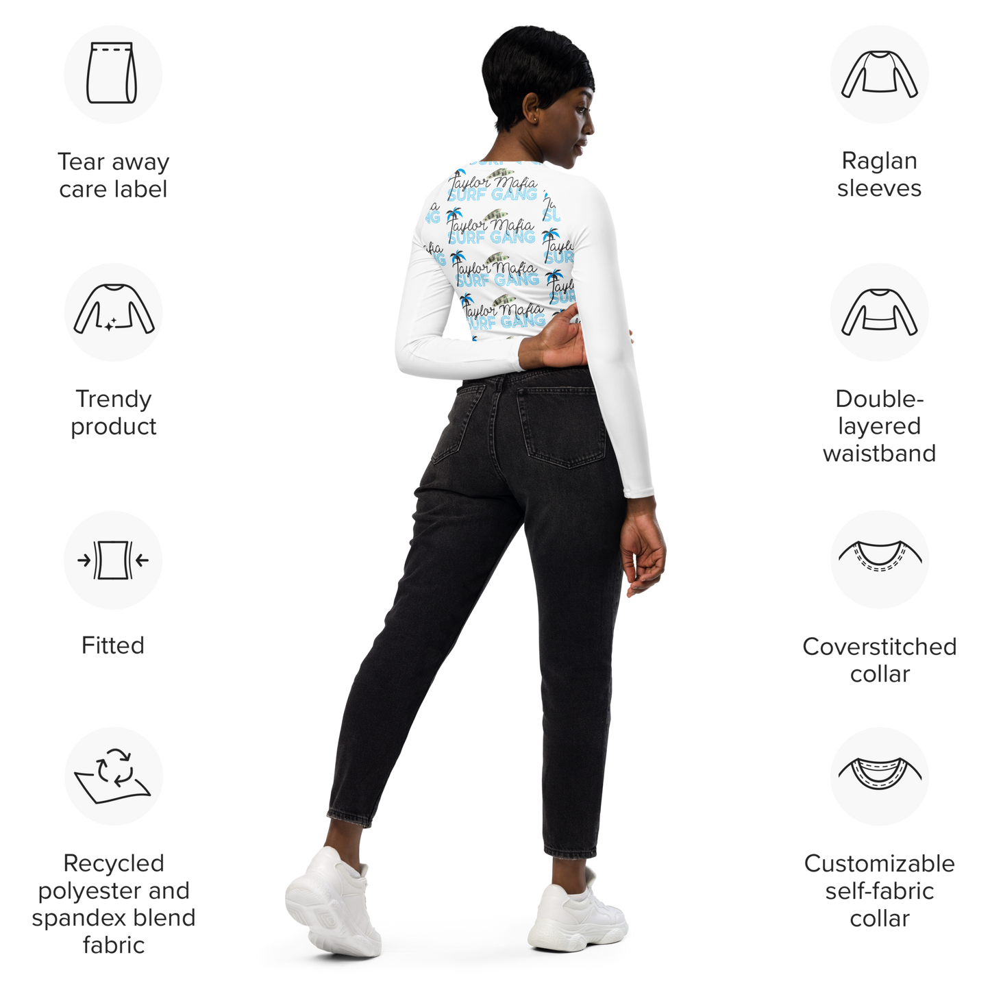Recycled long-sleeve crop top