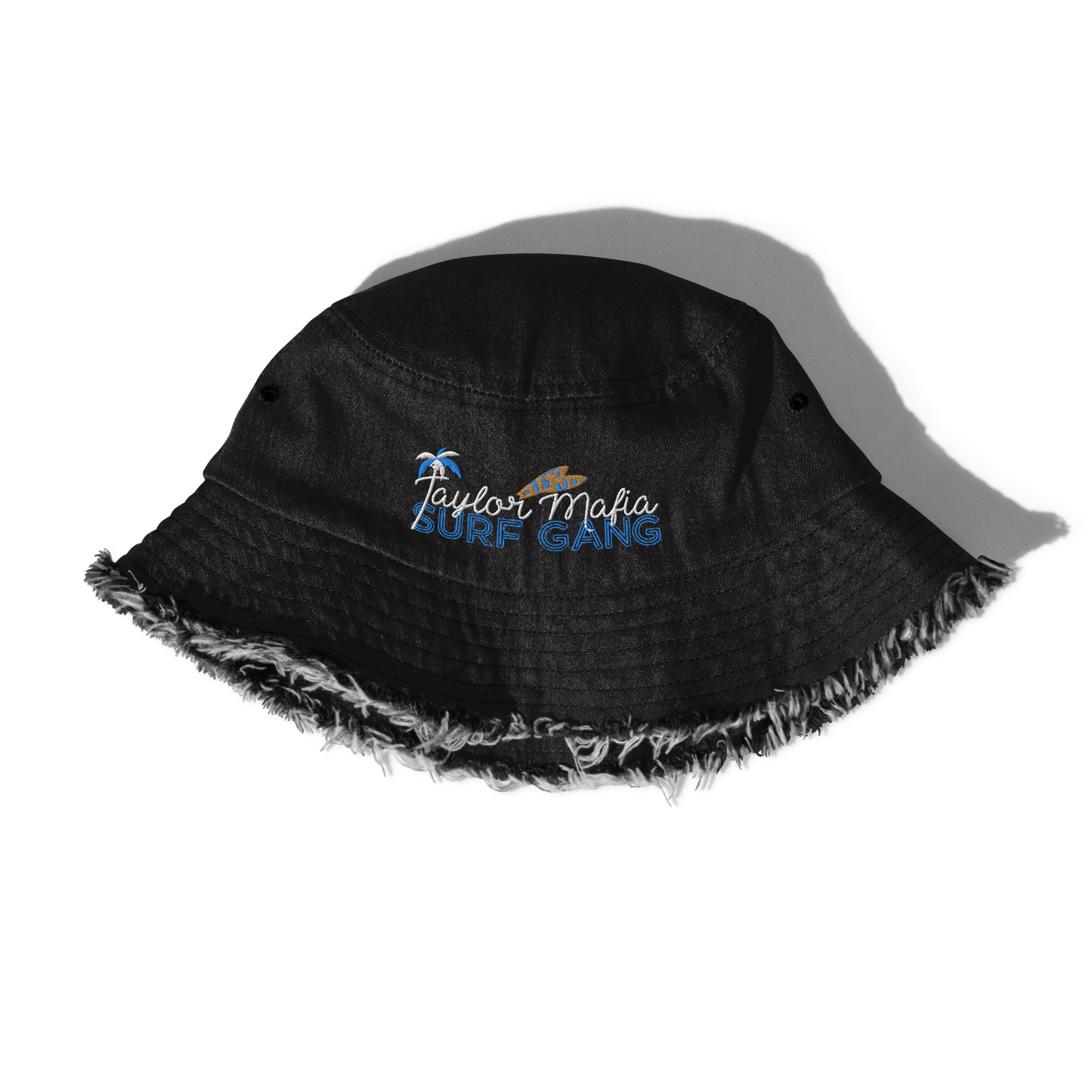 Distressed denim bucket hat