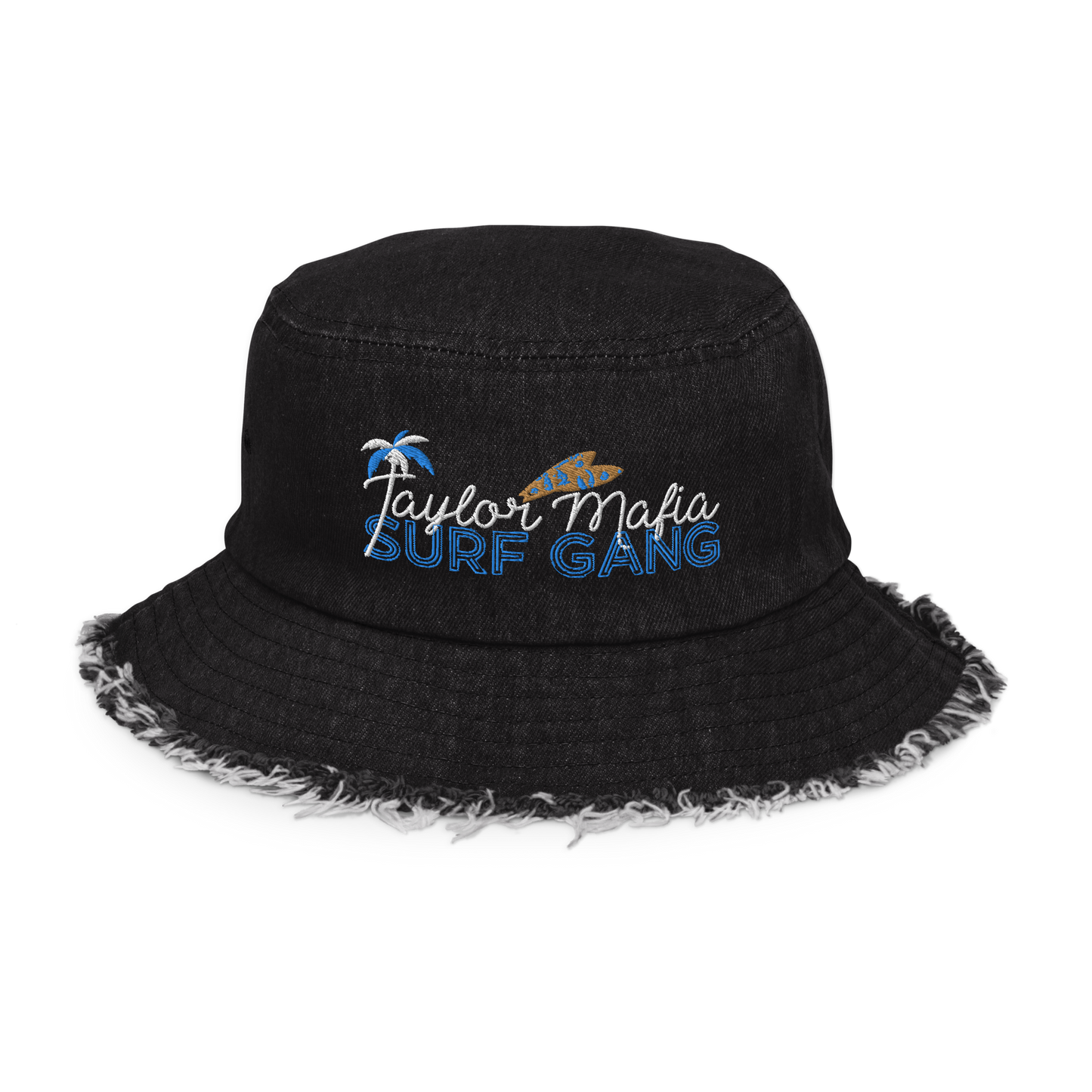 Distressed denim bucket hat