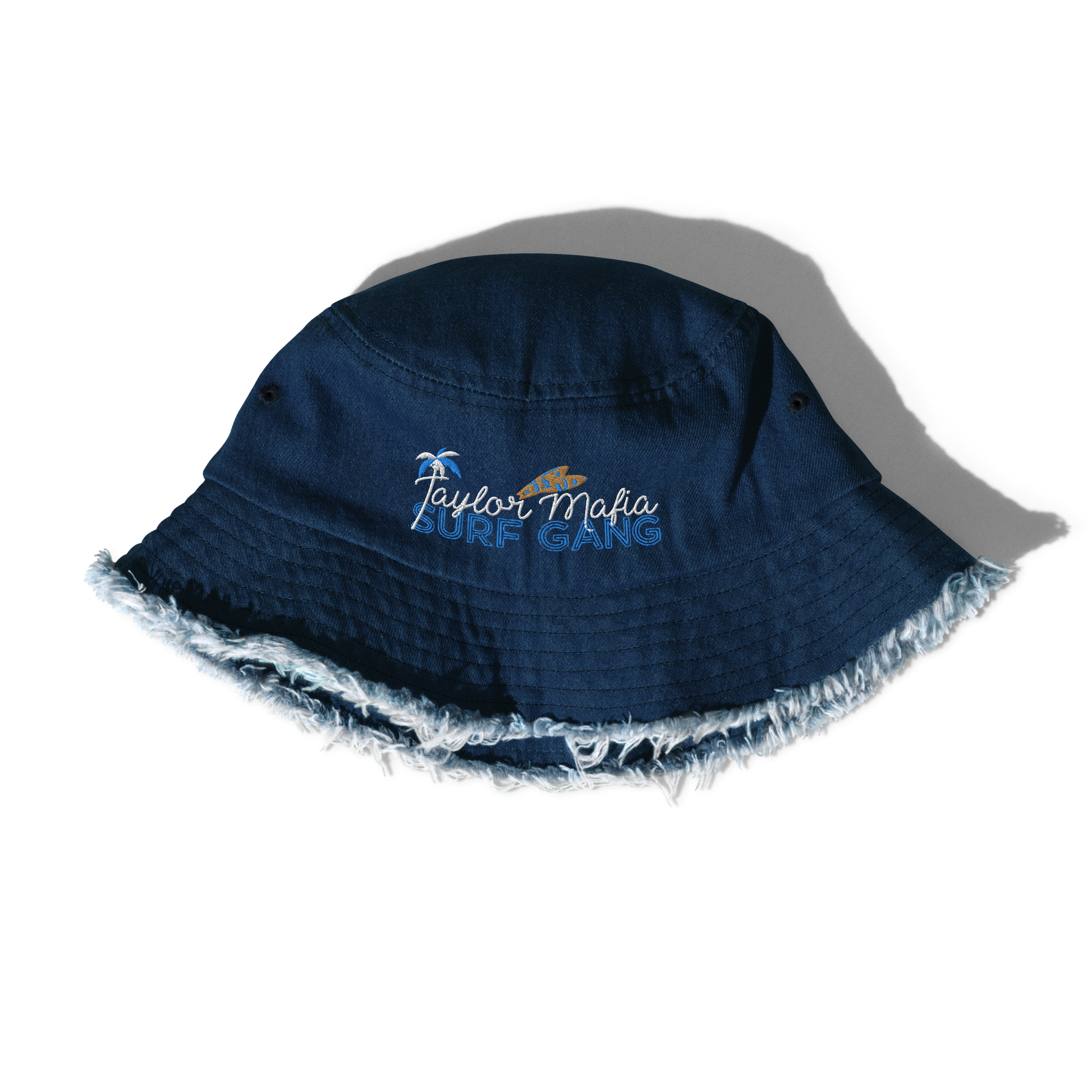 Distressed denim bucket hat