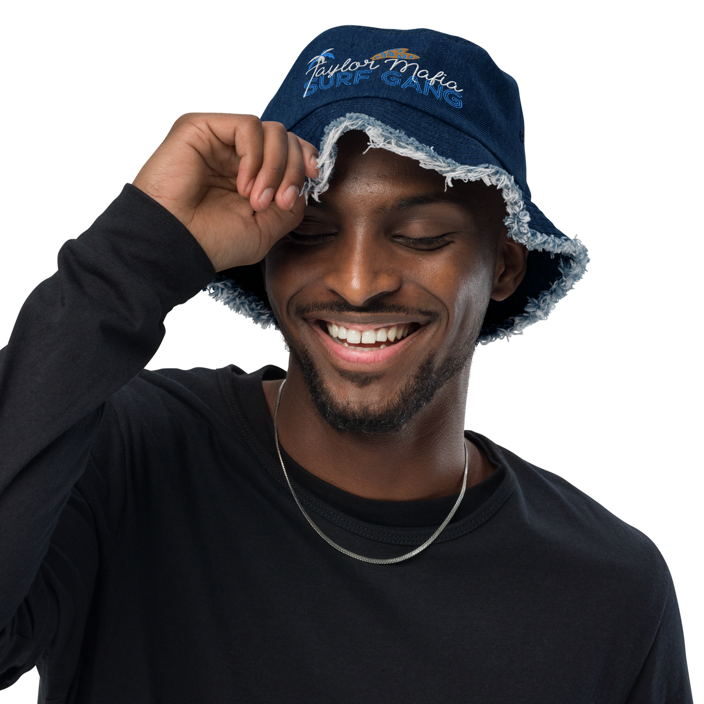 Distressed denim bucket hat