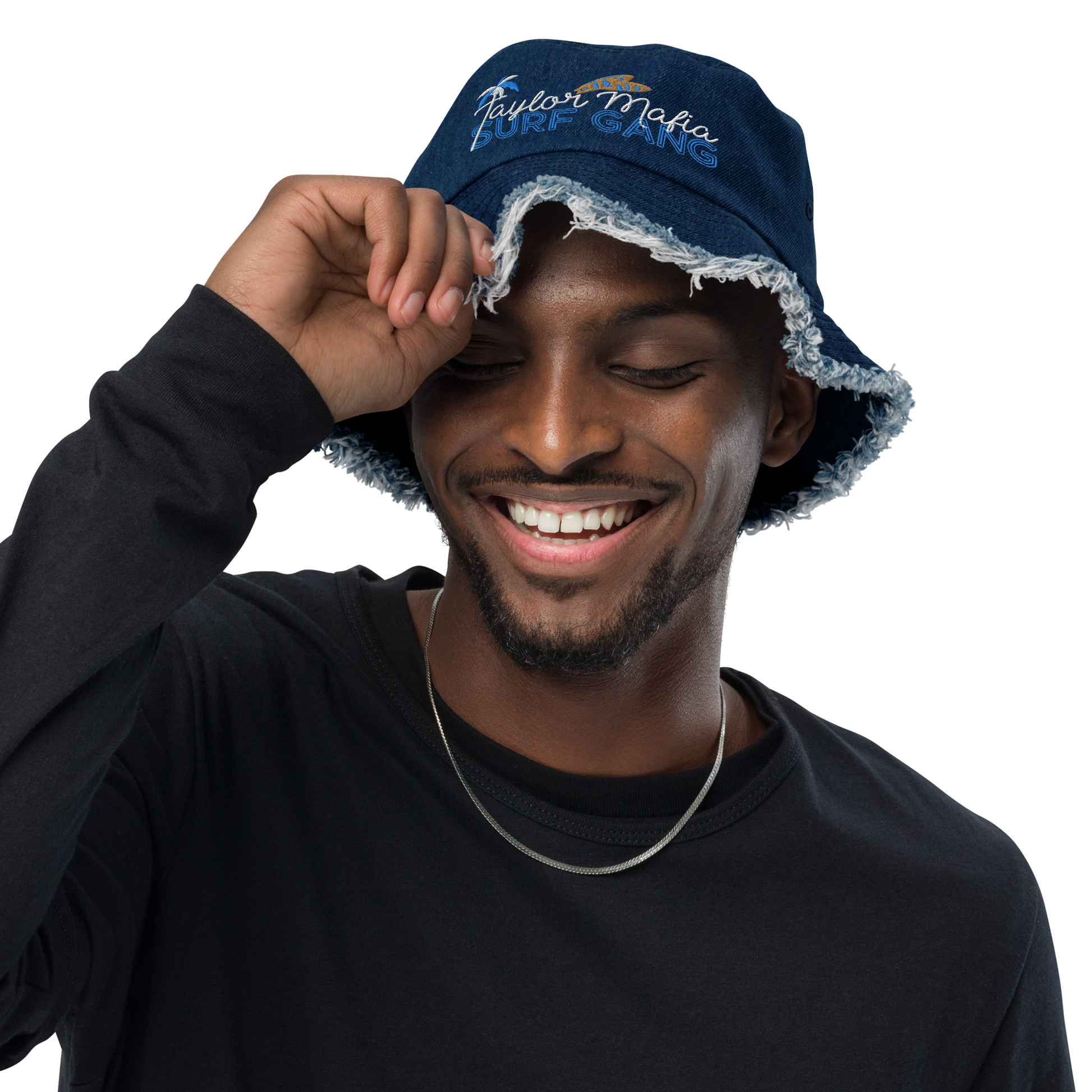Distressed denim bucket hat