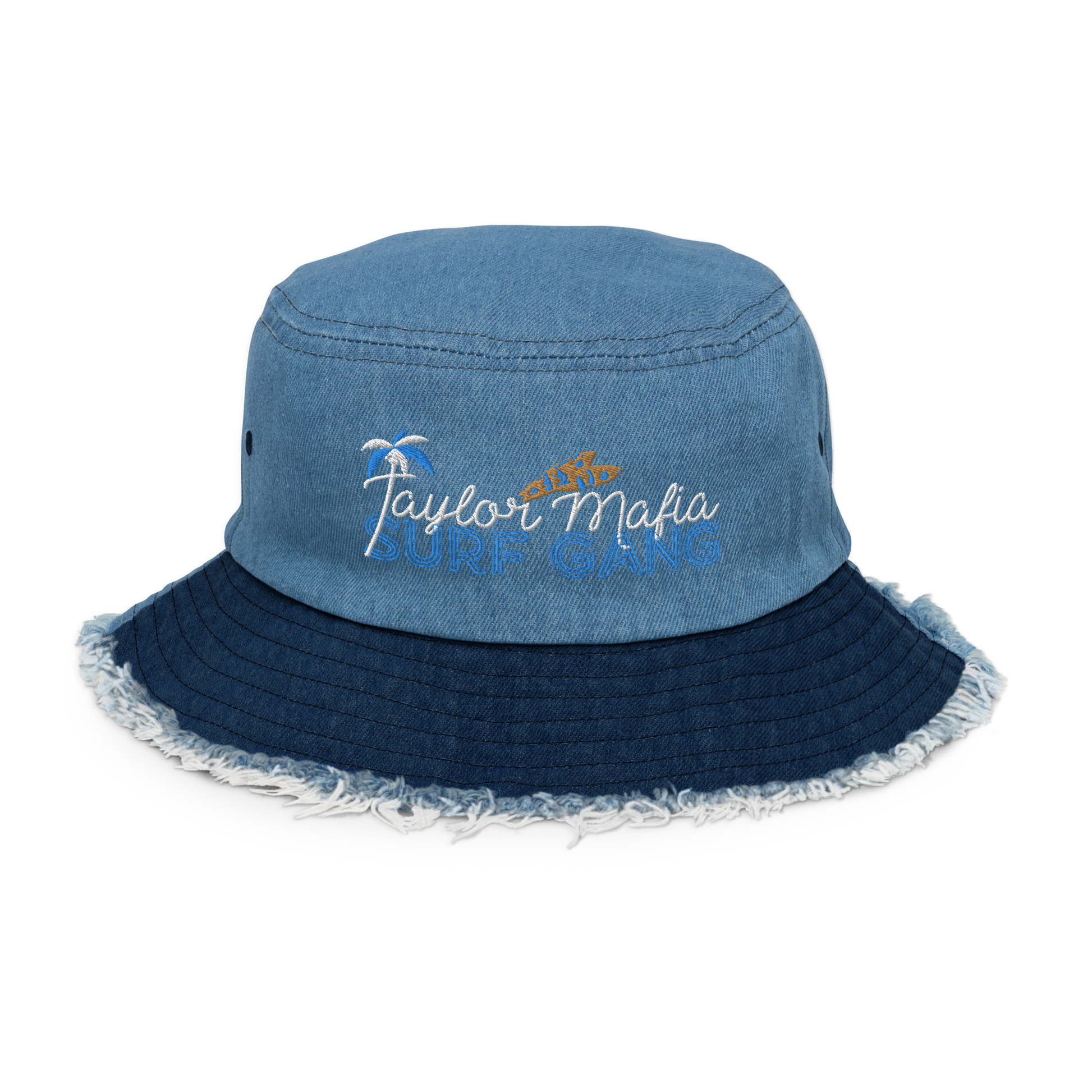 Distressed denim bucket hat