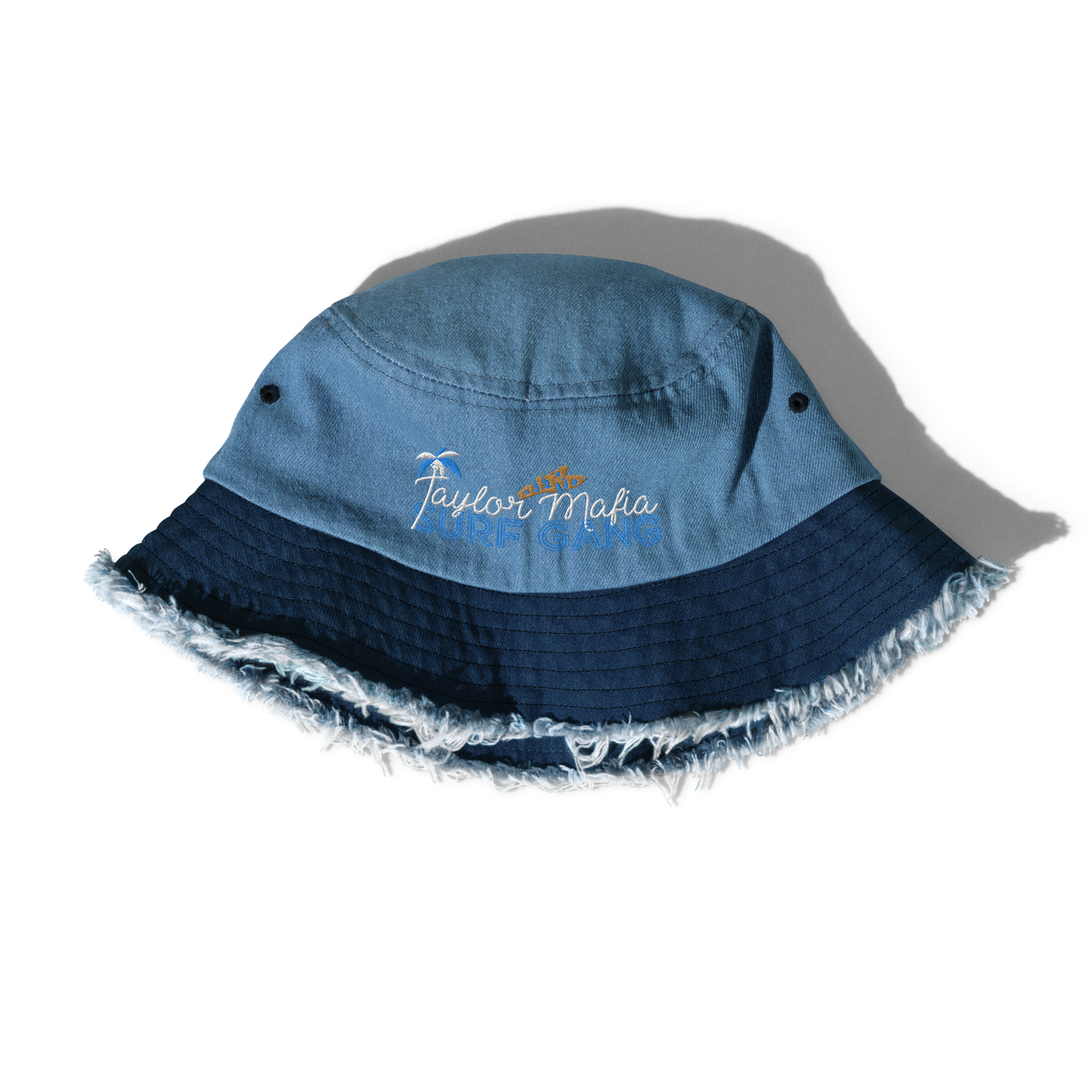 Distressed denim bucket hat