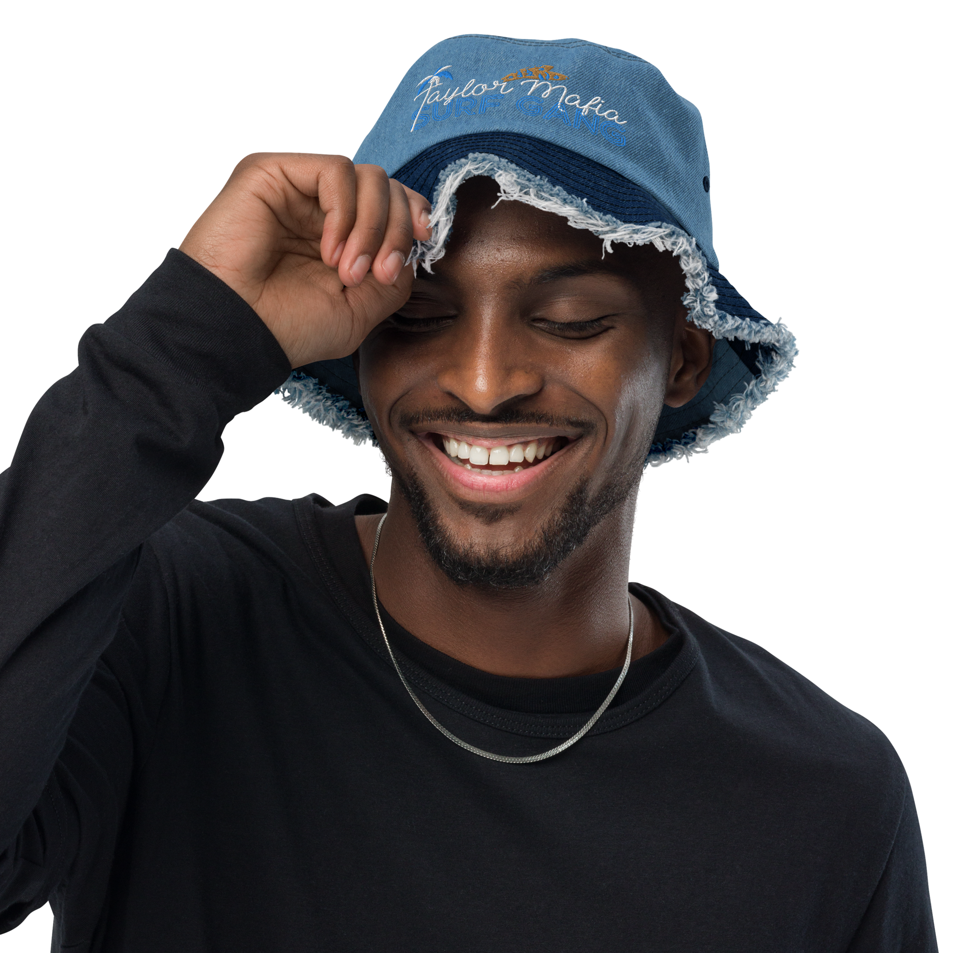 Distressed denim bucket hat