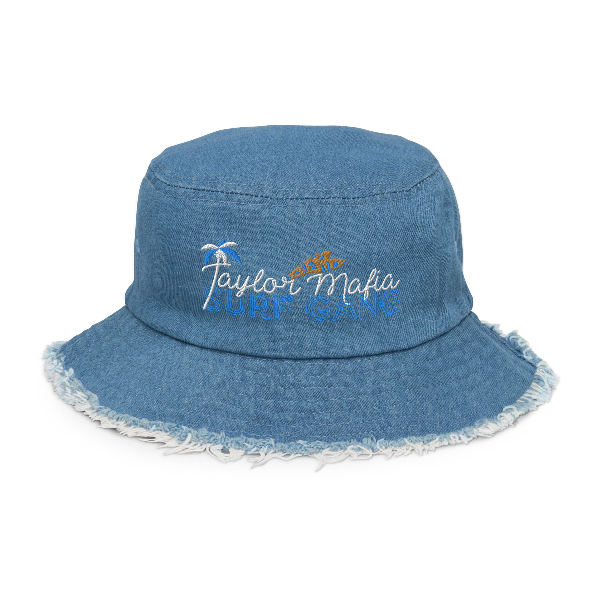 Distressed denim bucket hat